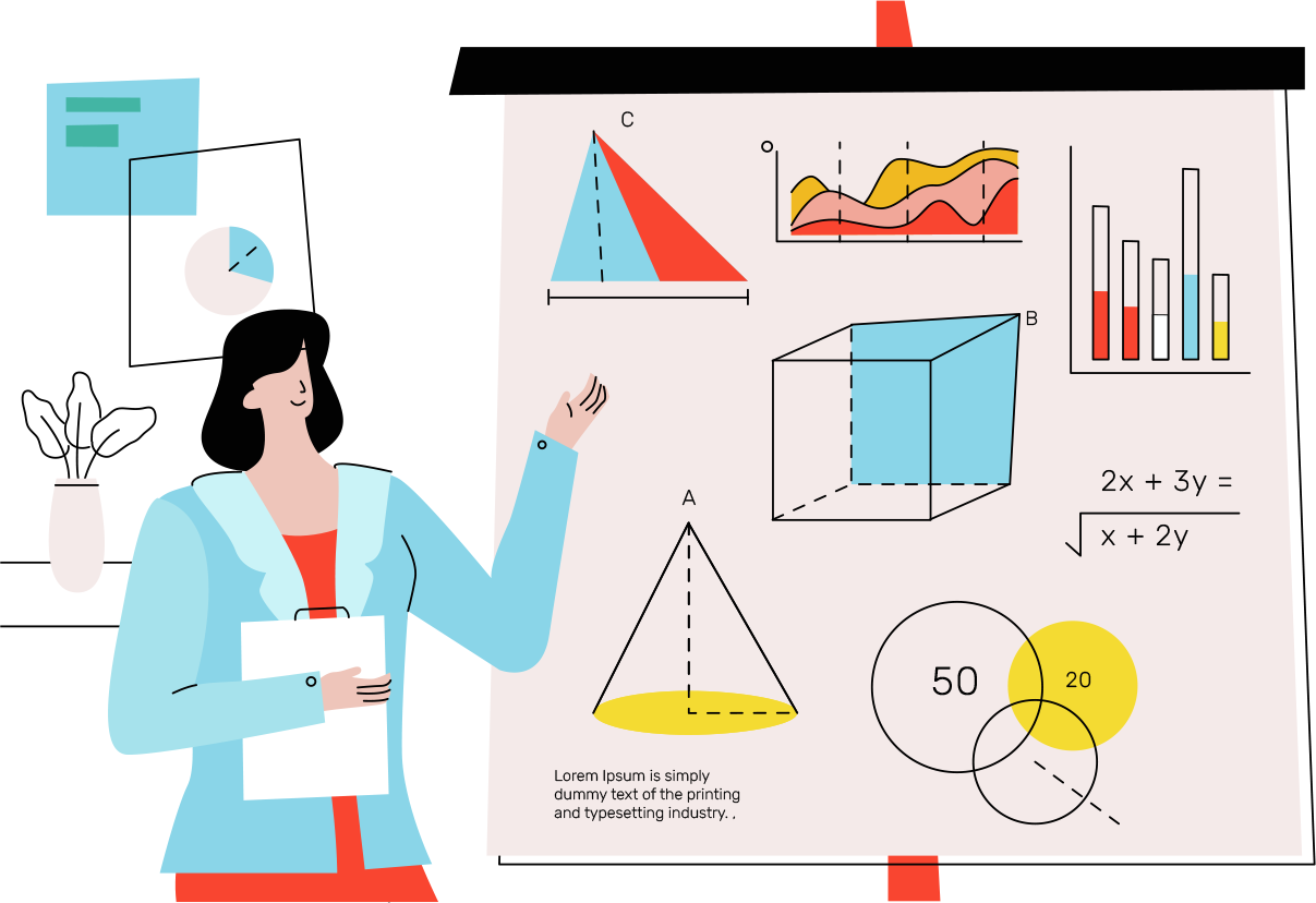 woman stading in front of a presentation showing numbers, figures, and graphs