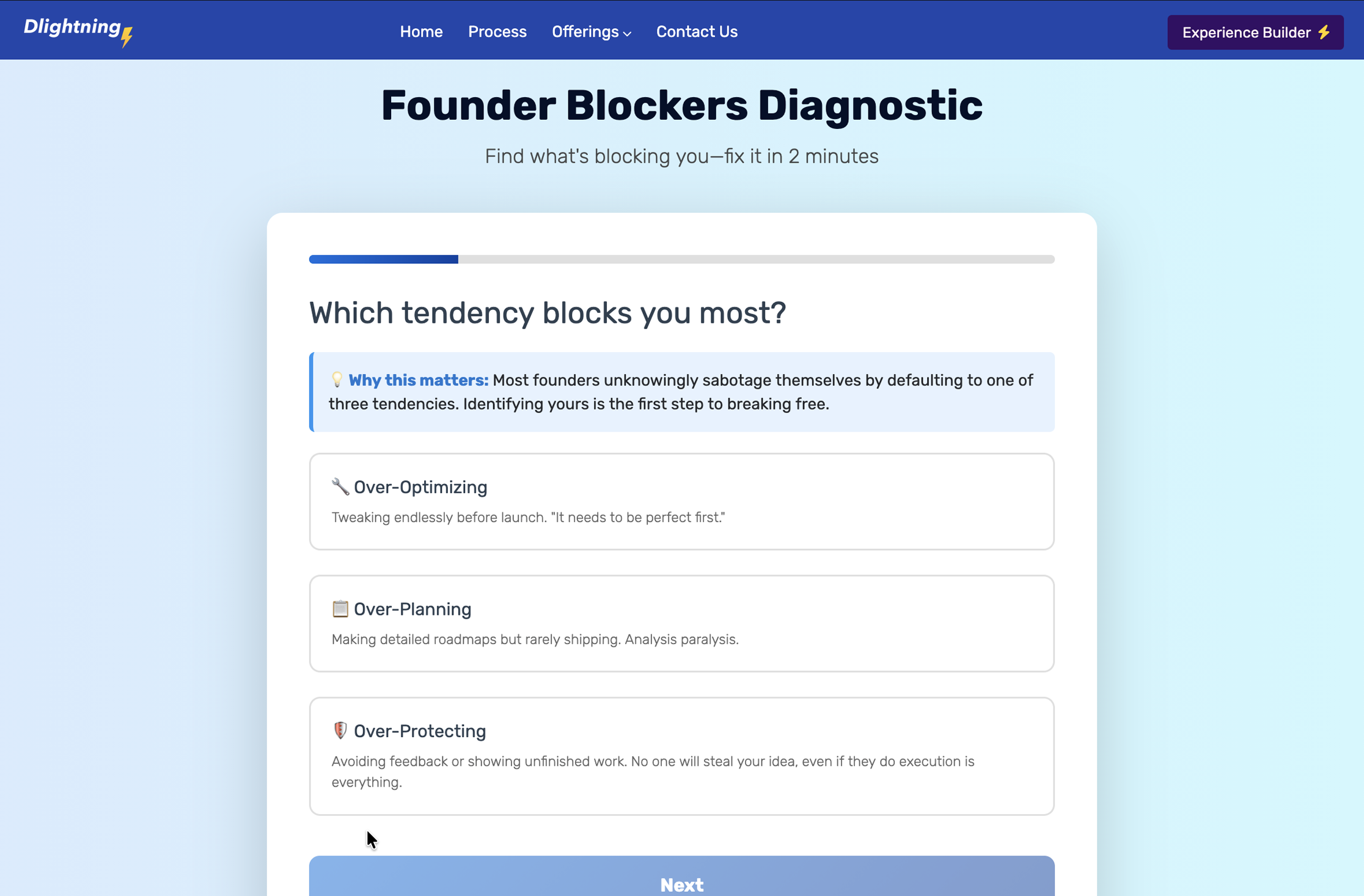 Founder Blockers Diagnostic tool screenshot